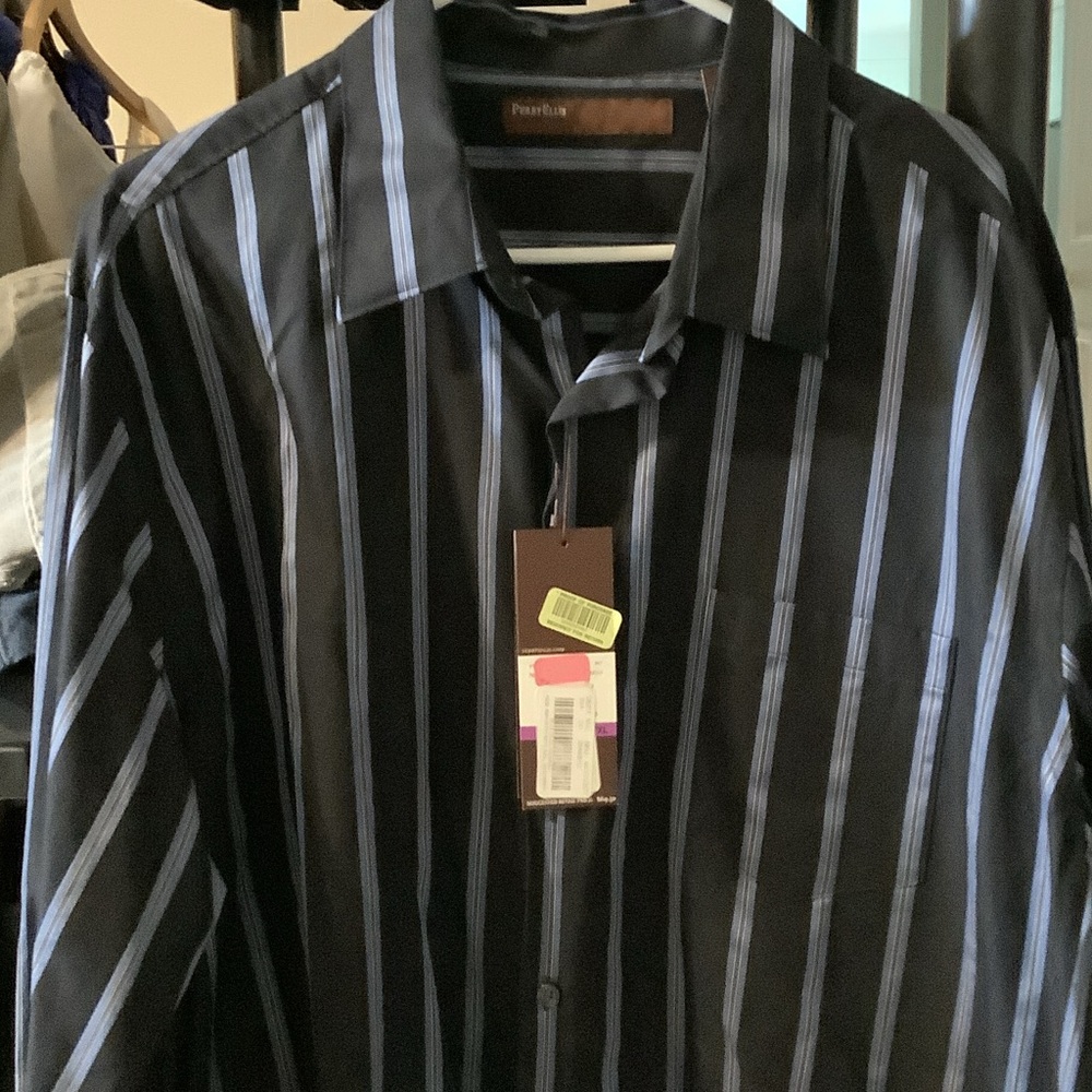 Perry Ellis Men's Black and Blue‎ Striped L/S Buttonup, XXL